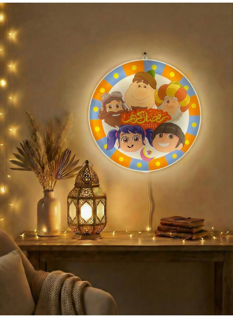 3pc Ramadan Decoration Bundle - LED Mosque Crescent Moon Lamp, Kids Cartoon Character Table Light, & Vintage Glass Fanous Lantern  Cable - Image 4